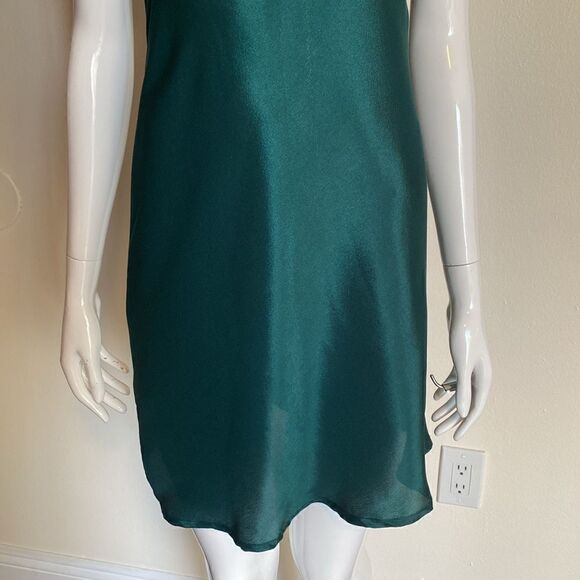 Anthropologie Ranna Gill Dark Emerald Green Satin Mini Dress Size XXS - Picture 4 of 9